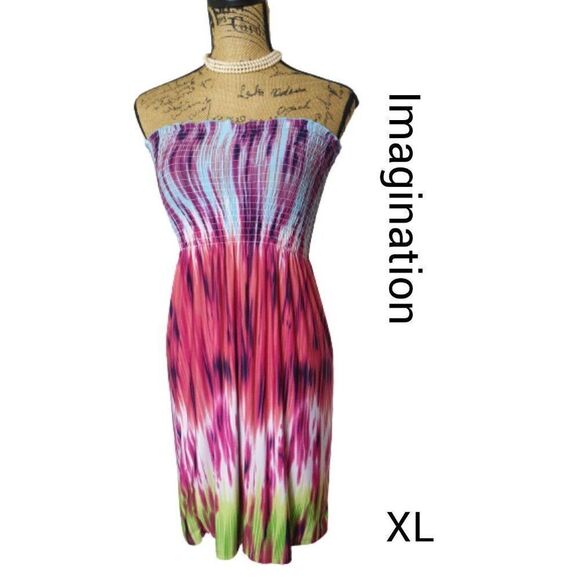 Imagination Women's Sundress M/L Tie Dye Smocked Halter Strapless Beach Resort - Picture 1 of 6